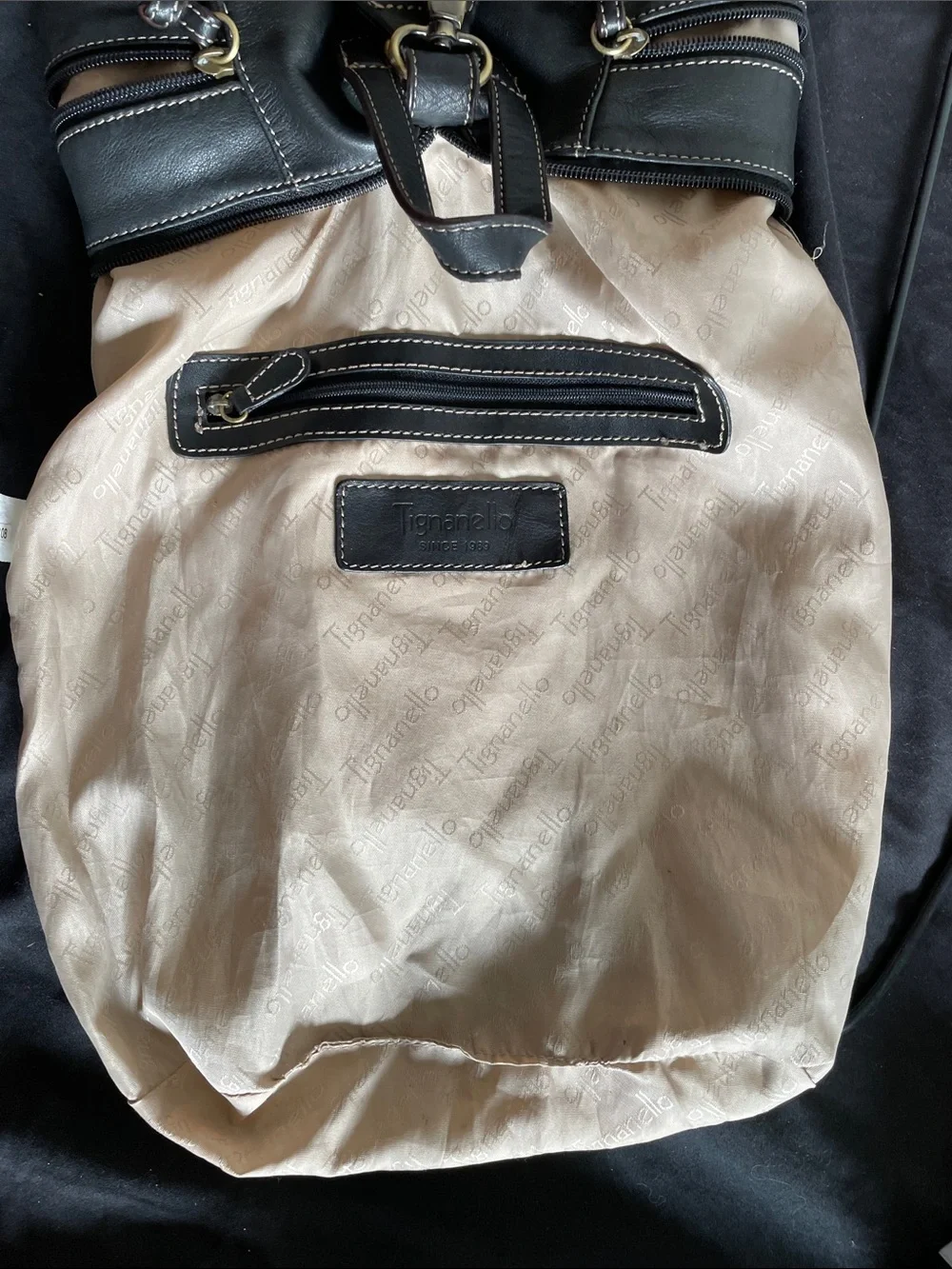 Tignanello- Soft Geniune Black Leather Backpack/Purse